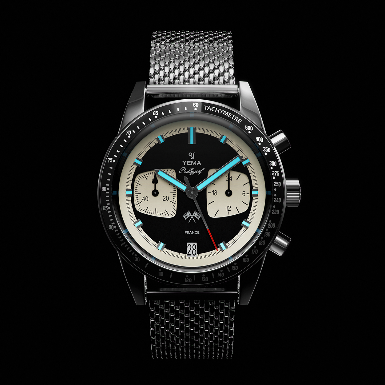 YEMA Rallygraf Meca Quartz Reverse Panda Steel Mesh | YMHF1580-AM