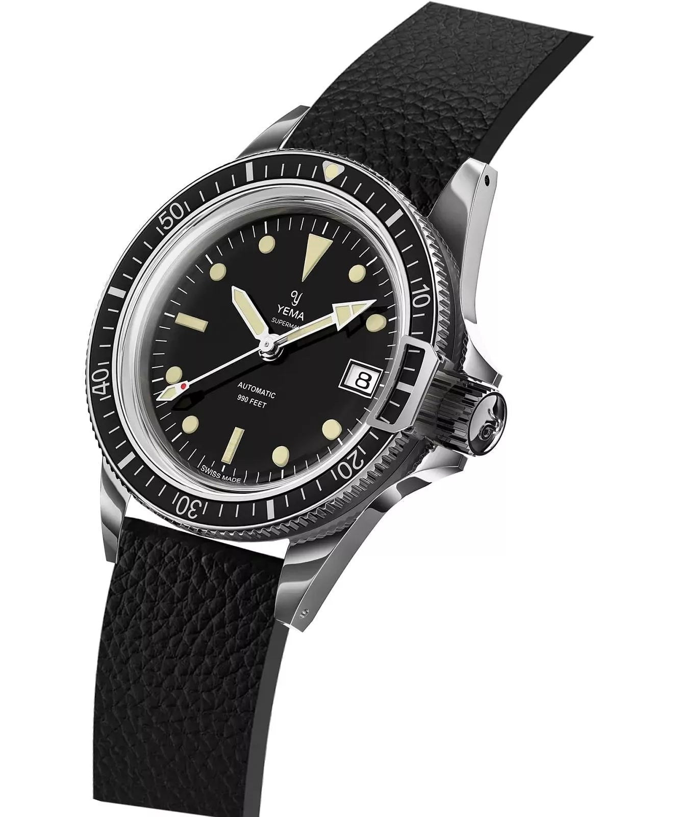 YEMA Superman Heritage Leather Strap Black 39mm | YSUP25A39-A90S