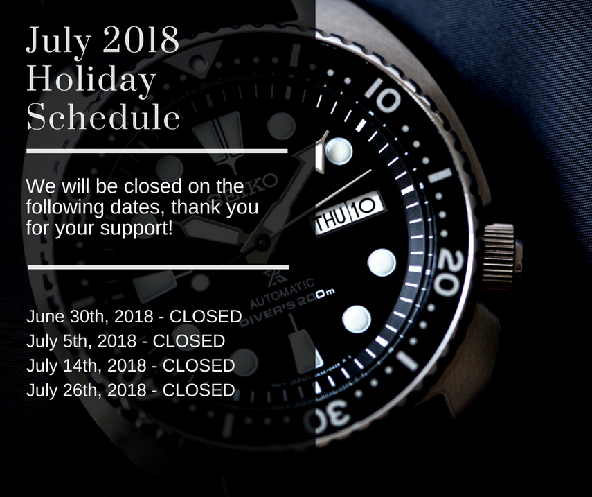 July 2018 Holiday Schedule