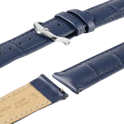 HIRSCH Duke Quick-Release Alligator Embossed Leather Strap Blue 22mm Silver Buckle | 01028080-2-22