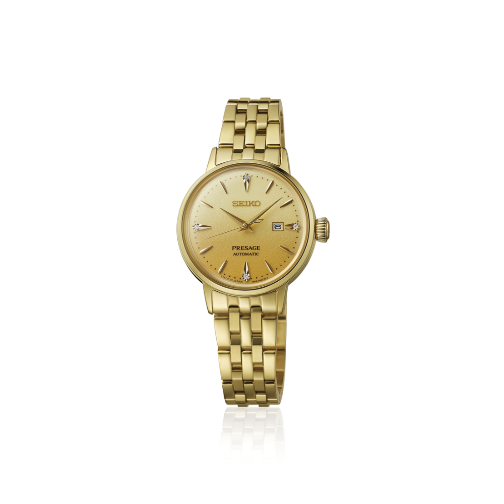 SEIKO Presage "Eggnog" Diamond Cocktail Time Gold Dial | SRE018