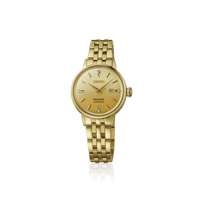 SEIKO Presage "Eggnog" Diamond Cocktail Time Gold Dial | SRE018