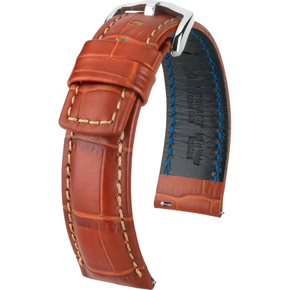 HIRSCH Grand Duke Alligator Embossed Leather Watch Strap Brown 22mm Silver Buckle | 02528070-2-22