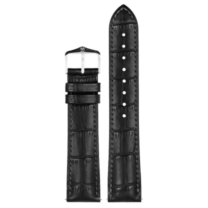 HIRSCH Duke Alligator Embossed Leather Watch Strap Black 20mm Silver Buckle | 01028250-2-20