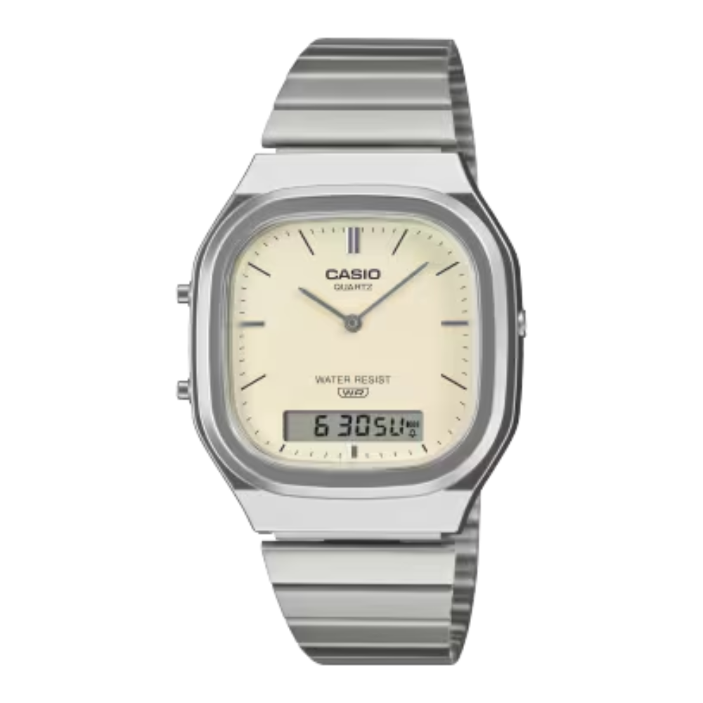 CASIO VINTAGE Quratz Off-White Dial Stainless Steel | AQ240E-7A2