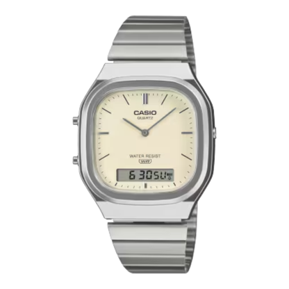CASIO VINTAGE Quratz Off-White Dial Stainless Steel | AQ240E-7A2