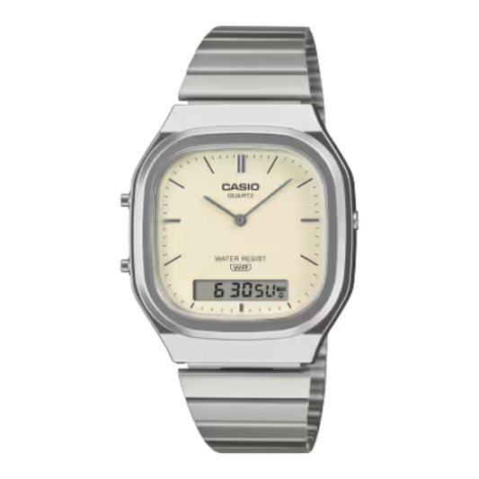 CASIO VINTAGE Quratz Off-White Dial Stainless Steel | AQ240E-7A2