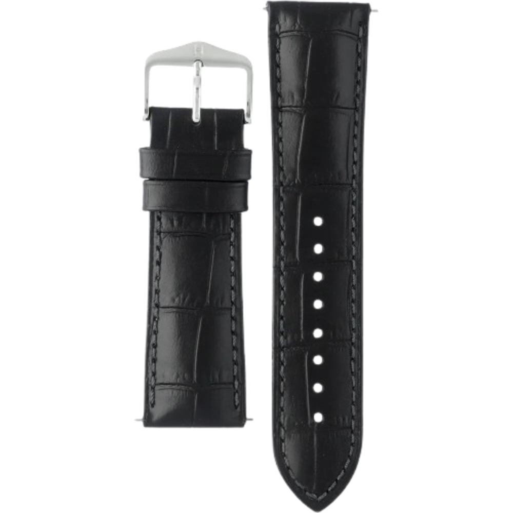 HIRSCH Duke Quick-Release Alligator Embossed Leather Strap Black 22mm Silver Buckle | 01028150-2-22
