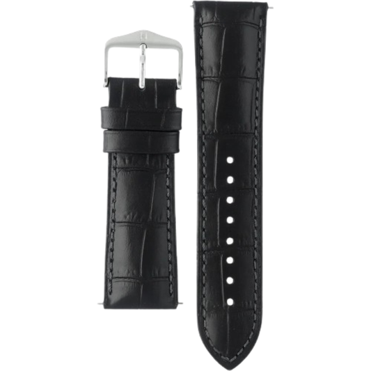 HIRSCH Duke Quick-Release Alligator Embossed Leather Strap Black 22mm Silver Buckle | 01028150-2-22