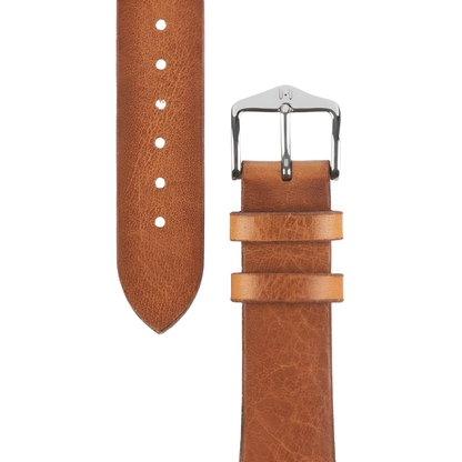 HIRSCH Bagnore Vintage Calf Leather Strap Gold Brown 22mm Silver Buckle | 05502070-2-22