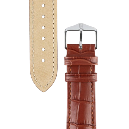 HIRSCH Duke Quick-Release Alligator Embossed Leather Strap Brown 20mm Gold Buckle | 01028070-1-20