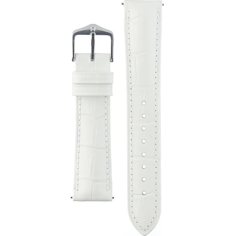 HIRSCH Duke Alligator Embossed Leather Watch Strap White 18mm Silver Buckle | 01028101-2-18