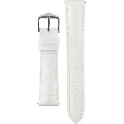 HIRSCH Duke Alligator Embossed Leather Watch Strap White 18mm Silver Buckle | 01028101-2-18