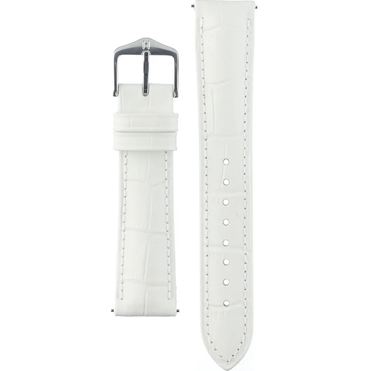 HIRSCH Duke Alligator Embossed Leather Watch Strap White 18mm Silver Buckle | 01028101-2-18