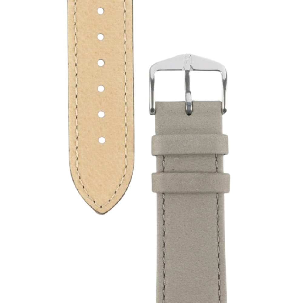 HIRSCH Osiris Calf Leather with Nubuck Effect Strap Grey  22mm Silver Buckle | 03433030-2-22
