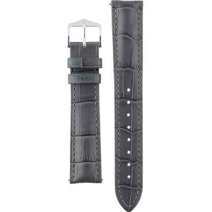 HIRSCH Duke Alligator Embossed Leather Watch Strap Grey 18mm Silver Buckle | 01028030-2-18
