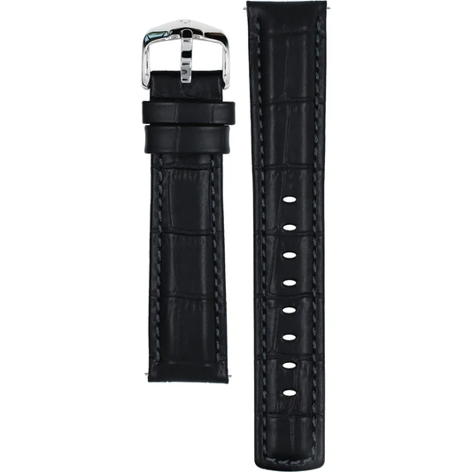 HIRSCH Grand Duke Alligator Embossed Leather Watch Strap Black 20mm Silver Buckle | 02528051-2-20