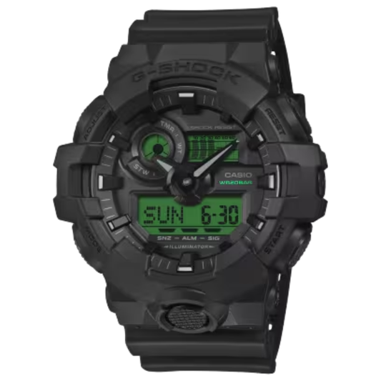 CASIO G-SHOCK Analog-Digital GA-700 Series Black and Electro Green Dial | GA700BEG-1A