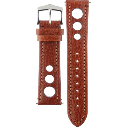 HIRSCH Rally Alligator Embossed Leather Watch Strap Brown 22mm Silver Buckle | 05102070-2-22