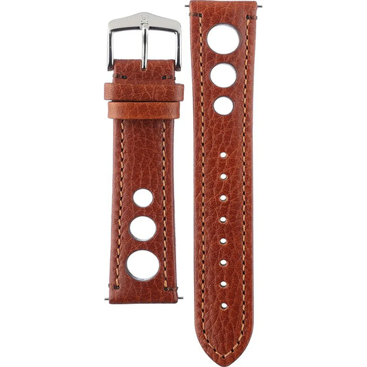 HIRSCH Rally Alligator Embossed Leather Watch Strap Brown 22mm Silver Buckle | 05102070-2-22