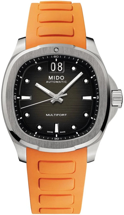 MIDO Multifort TV Big Date Grey Orange Rubber | M049.526.17.081.00