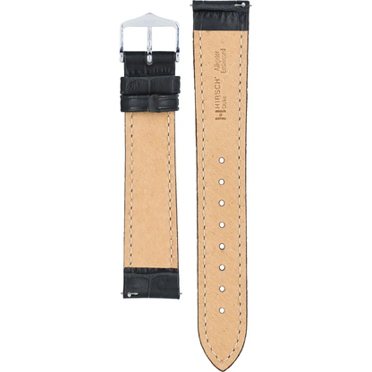 HIRSCH Duke Alligator Embossed Leather Watch Strap Grey 18mm Silver Buckle | 01028030-2-18