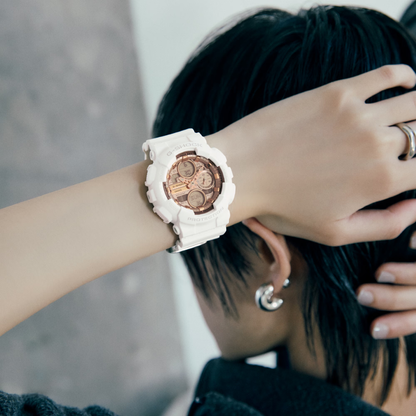 CASIO G-SHOCK ANALOG-DIGITAL Rose Gold and White Ladies | GMAS140PG-7A