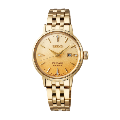 SEIKO Presage "Eggnog" Diamond Cocktail Time Gold Dial | SRE018