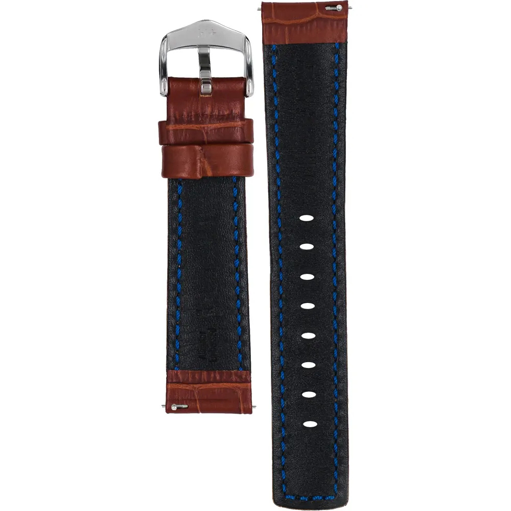 HIRSCH Grand Duke Alligator Embossed Leather Watch Strap Brown 22mm Silver Buckle | 02528070-2-22