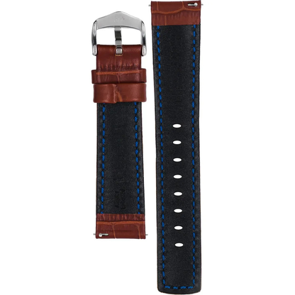 HIRSCH Grand Duke Alligator Embossed Leather Watch Strap Brown 22mm Silver Buckle | 02528070-2-22