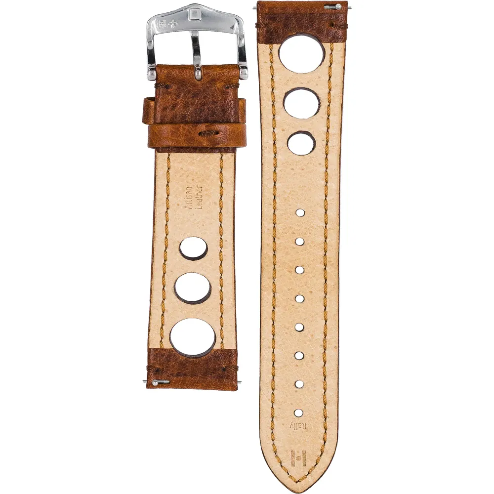 HIRSCH Rally Alligator Embossed Leather Watch Strap Brown 22mm Silver Buckle | 05102070-2-22