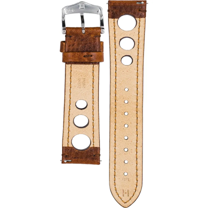 HIRSCH Rally Alligator Embossed Leather Watch Strap Brown 22mm Silver Buckle | 05102070-2-22