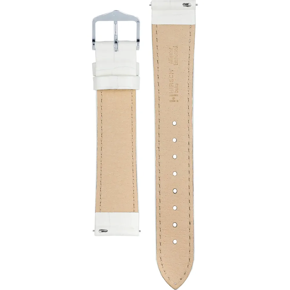 HIRSCH Duke Alligator Embossed Leather Watch Strap White 18mm Silver Buckle | 01028101-2-18