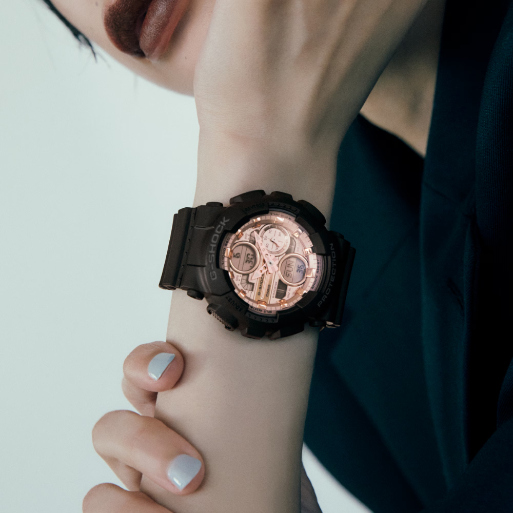 CASIO G-SHOCK ANALOG-DIGITAL Rose Gold and Black Ladies | GMAS140PG-1A