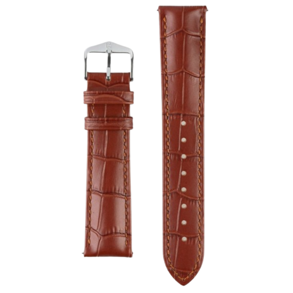 HIRSCH Duke Quick-Release Alligator Embossed Leather Strap Brown 20mm Gold Buckle | 01028070-1-20