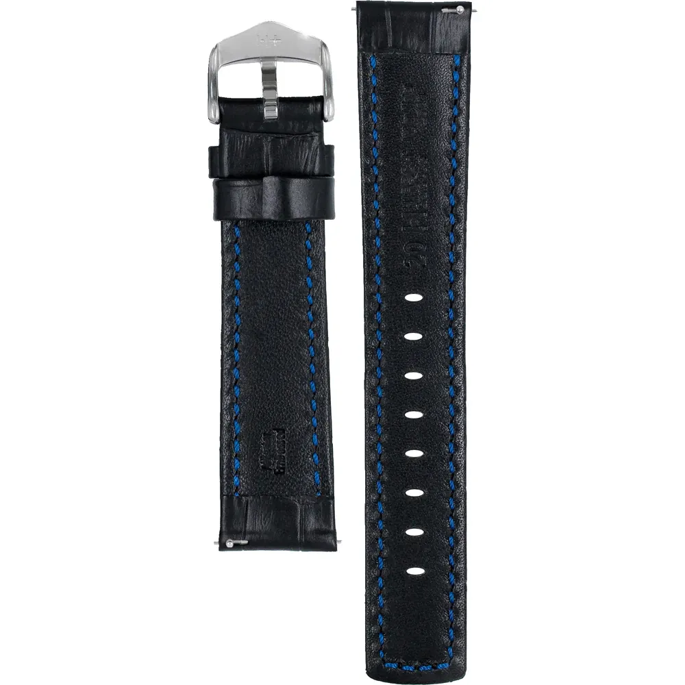 HIRSCH Grand Duke Alligator Embossed Leather Watch Strap Black 20mm Silver Buckle | 02528051-2-20