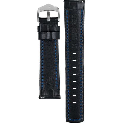 HIRSCH Grand Duke Alligator Embossed Leather Watch Strap Black 20mm Silver Buckle | 02528051-2-20