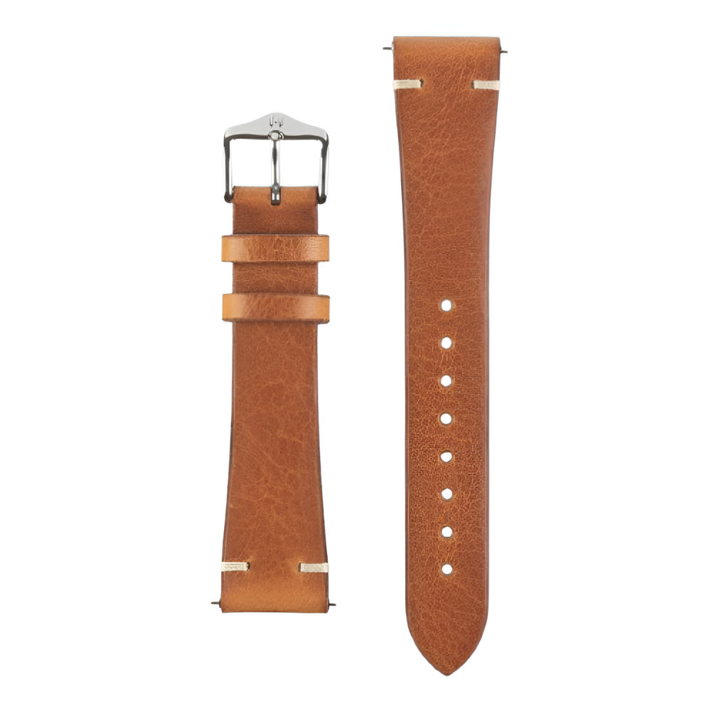 HIRSCH Bagnore Vintage Calf Leather Strap Gold Brown 22mm Silver Buckle | 05502070-2-22