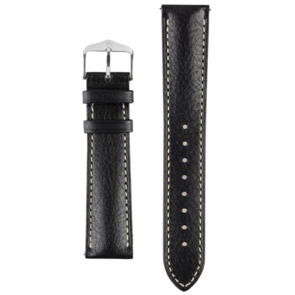 HIRSCH Boston Quick-Release Buffalo Calfskin Leather Strap Black 22mm Silver Buckle | 01302050-2-22