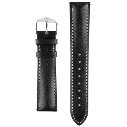 HIRSCH Boston Quick-Release Buffalo Calfskin Leather Strap Black 22mm Silver Buckle | 01302050-2-22