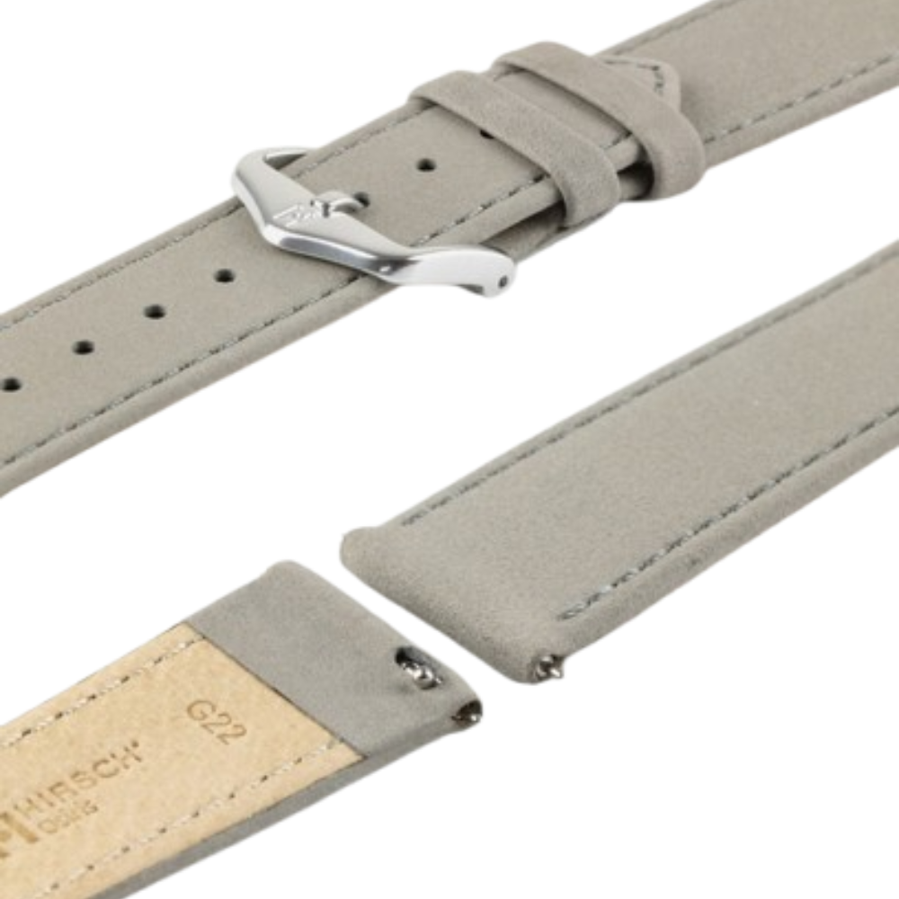 HIRSCH Osiris Calf Leather with Nubuck Effect Strap Grey  22mm Silver Buckle | 03433030-2-22