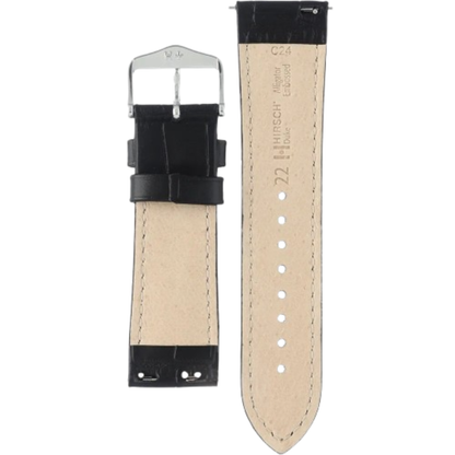 HIRSCH Duke Quick-Release Alligator Embossed Leather Strap Black 22mm Silver Buckle | 01028150-2-22