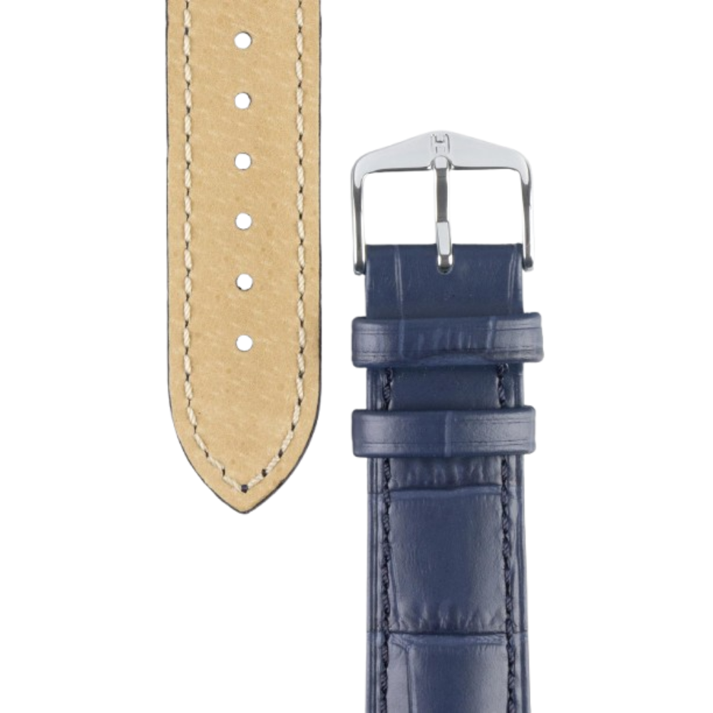 HIRSCH Duke Quick-Release Alligator Embossed Leather Strap Blue 22mm Silver Buckle | 01028080-2-22