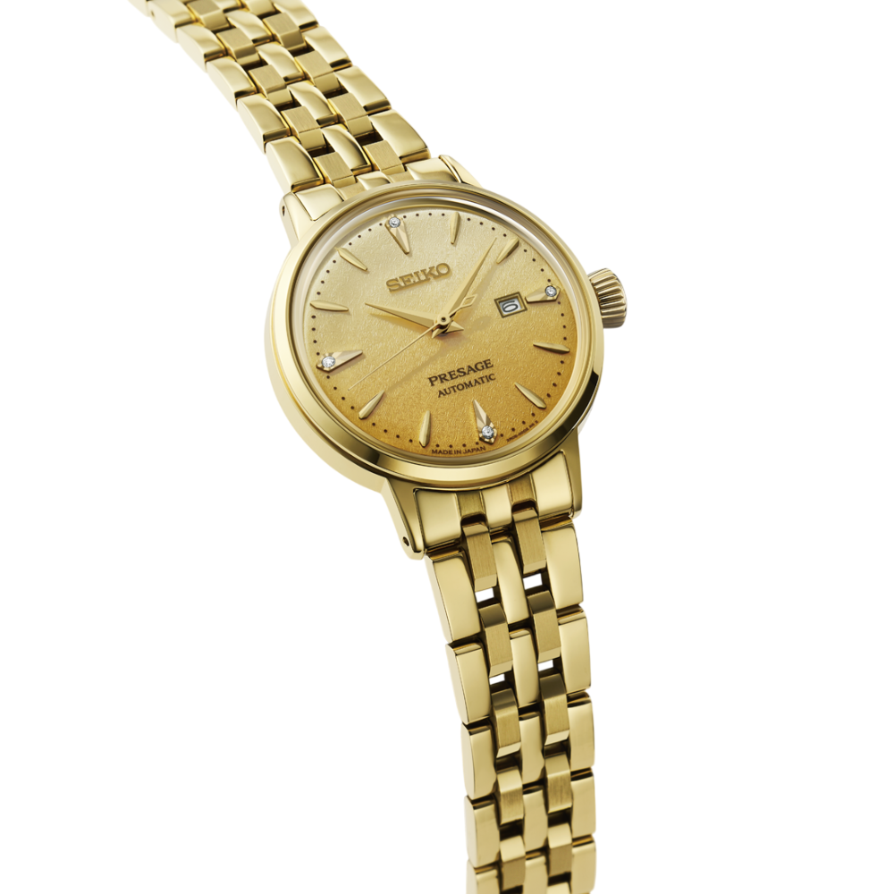 SEIKO Presage "Eggnog" Diamond Cocktail Time Gold Dial | SRE018