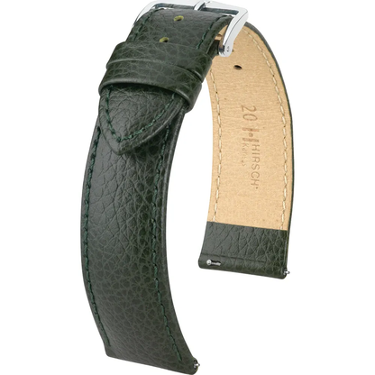 HIRSCH Kansas Alligator Embossed Leather Watch Strap Green 20mm Silver Buckle | 01502040-2-20