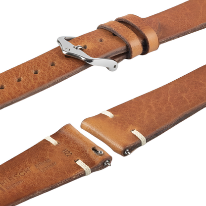 HIRSCH Bagnore Vintage Calf Leather Strap Gold Brown 22mm Silver Buckle | 05502070-2-22