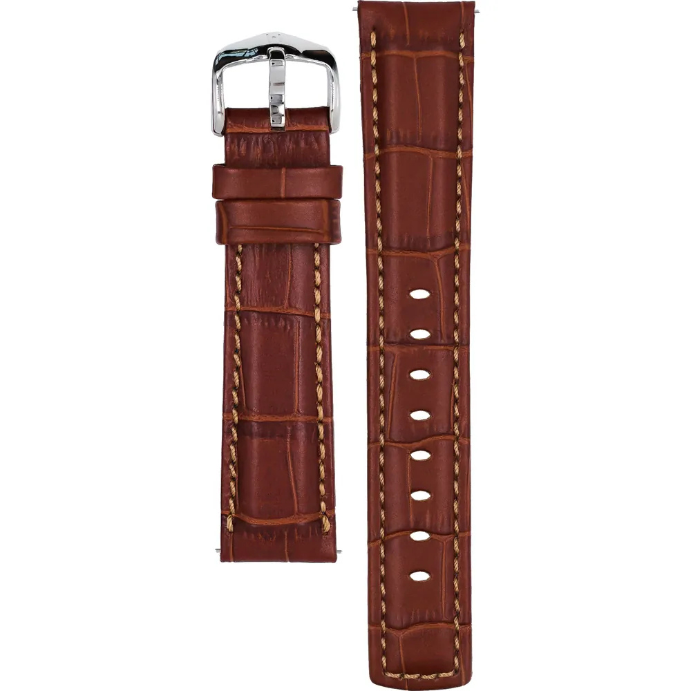 HIRSCH Grand Duke Alligator Embossed Leather Watch Strap Brown 22mm Silver Buckle | 02528070-2-22