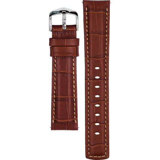 HIRSCH Grand Duke Alligator Embossed Leather Watch Strap Brown 22mm Silver Buckle | 02528070-2-22