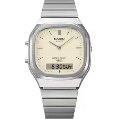 CASIO VINTAGE Quratz Off-White Dial Stainless Steel | AQ240E-7A2