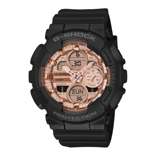 CASIO G-SHOCK ANALOG-DIGITAL Rose Gold and Black Ladies | GMAS140PG-1A